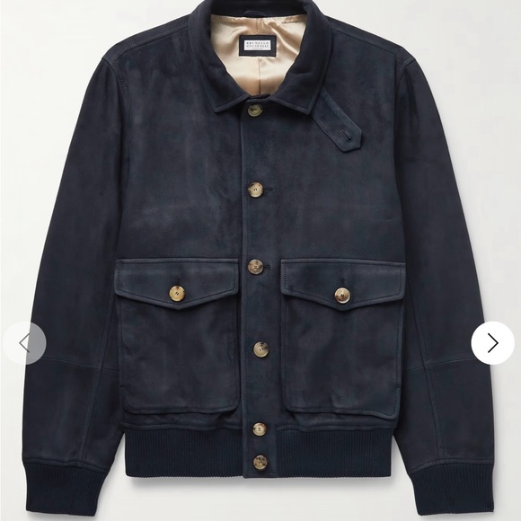 BRUNELLO Cucinelli Suede Bomber Jacket in Navy size S - Picture 2 of 11